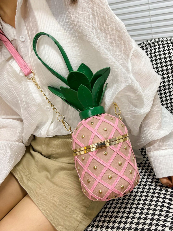 Nova stil ananas oblikovana torba, svjež i umjetnički stil za mlade djevojke, torba preko ramena s rivetima i lancem, cilindričkog oblika