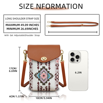 Ženska torbica za telefon u boho stilu, dvodjelni set, kanvas, crossbody torba s remenom, mala, za posao