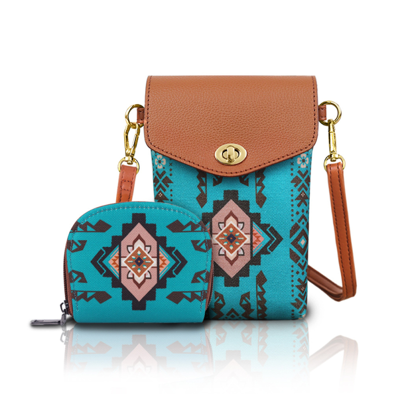 Ženska torbica za telefon u boho stilu, dvodjelni set, kanvas, crossbody torba s remenom, mala, za posao