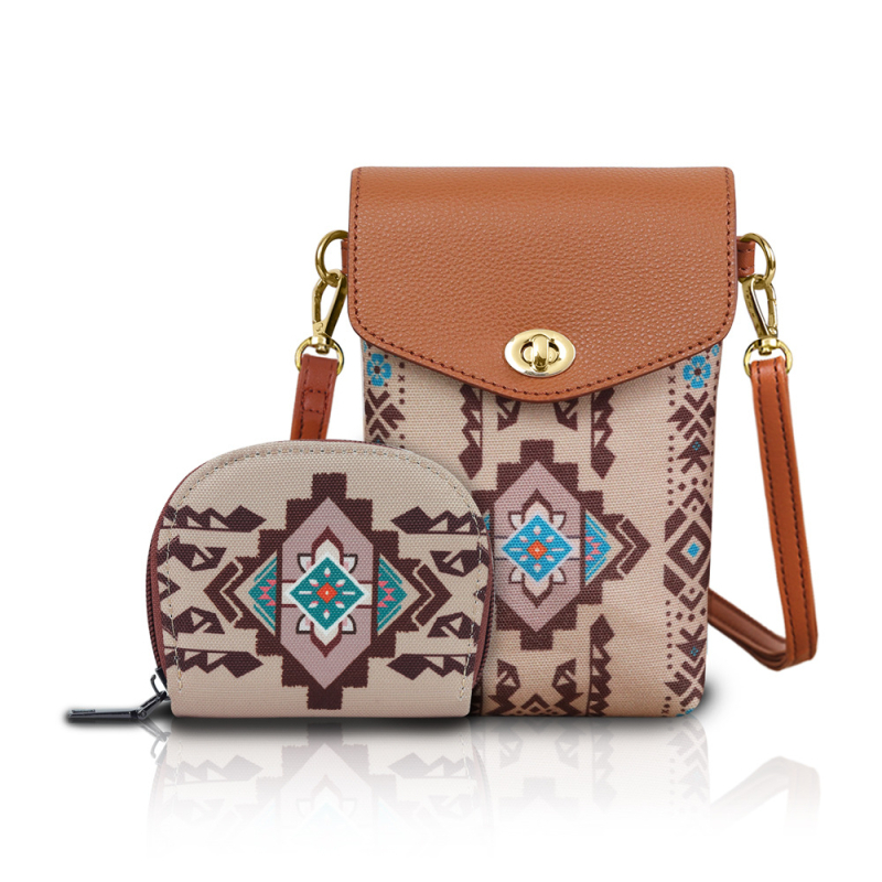 Ženska torbica za telefon u boho stilu, dvodjelni set, kanvas, crossbody torba s remenom, mala, za posao