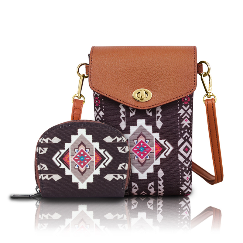 Ženska torbica za telefon u boho stilu, dvodjelni set, kanvas, crossbody torba s remenom, mala, za posao
