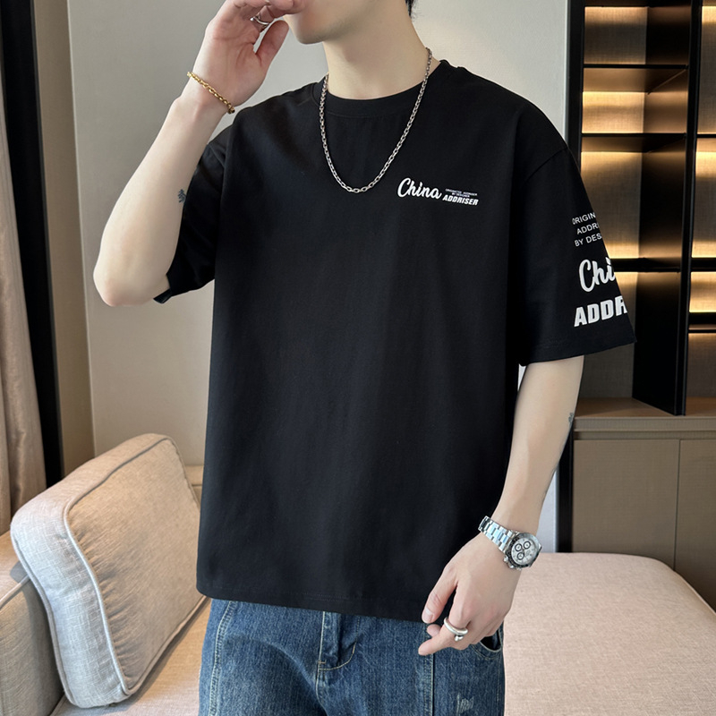 Férfi rövid ujjú T-shirt, minimalistikus friss dizájn, nyári könnyű luxusnyomtatású casual felső, Ice Silk anyag