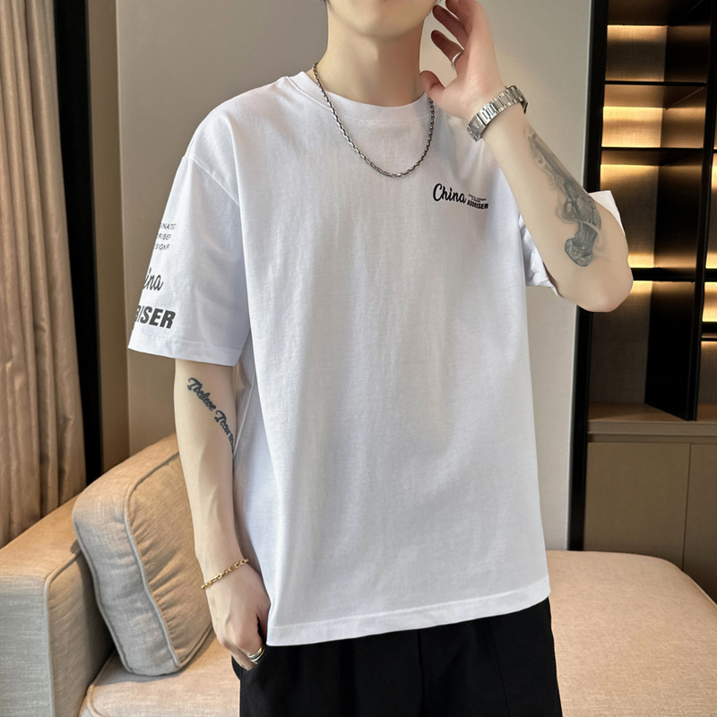 Férfi rövid ujjú T-shirt, minimalistikus friss dizájn, nyári könnyű luxusnyomtatású casual felső, Ice Silk anyag