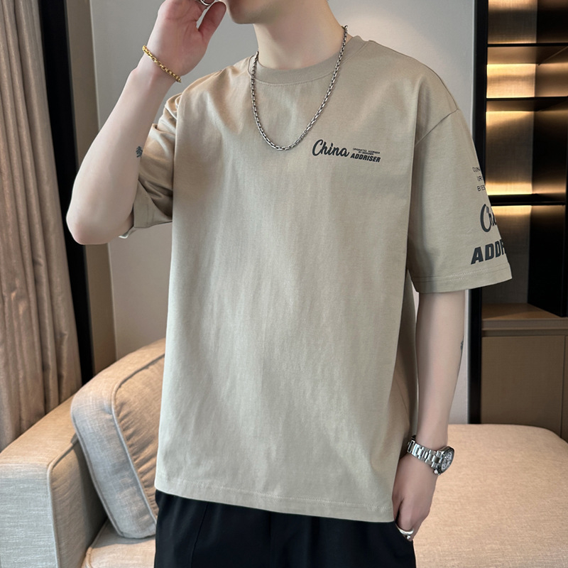 Férfi rövid ujjú T-shirt, minimalistikus friss dizájn, nyári könnyű luxusnyomtatású casual felső, Ice Silk anyag