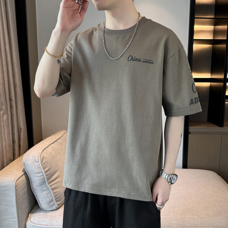 Férfi rövid ujjú T-shirt, minimalistikus friss dizájn, nyári könnyű luxusnyomtatású casual felső, Ice Silk anyag