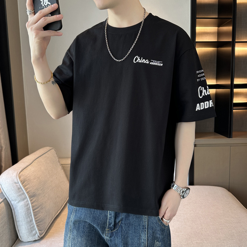 Férfi rövid ujjú T-shirt, minimalistikus friss dizájn, nyári könnyű luxusnyomtatású casual felső, Ice Silk anyag