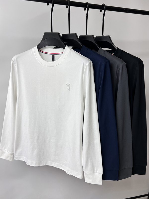 Férfi hosszú ujjú egyszínű T-shirt kerek nyakkal, Ice Silk alapréteg, magas minőség, 2024 tavasz–ősz