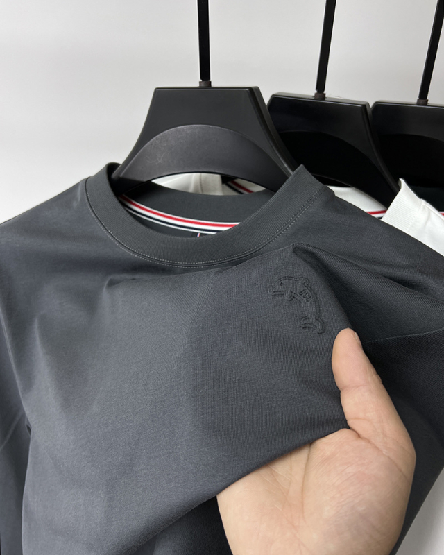 Férfi hosszú ujjú egyszínű T-shirt kerek nyakkal, Ice Silk alapréteg, magas minőség, 2024 tavasz–ősz