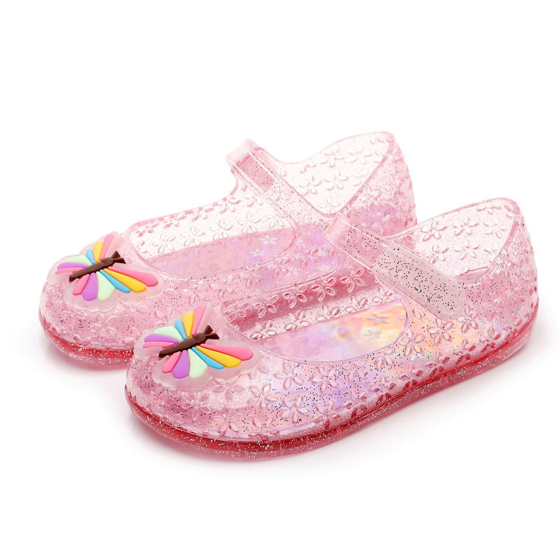 Proljetne PVC dječje jelly sandale sa štrasom, mekane potplata, zatvoren vrh, leptir-princesa dizajn za plažu