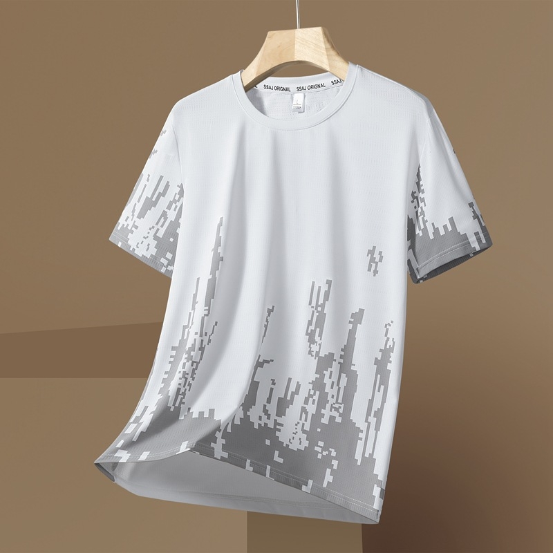 2025 Muška ljetna T‑majica od ice silk, velika veličina, kratkih rukava, okrugli izrez