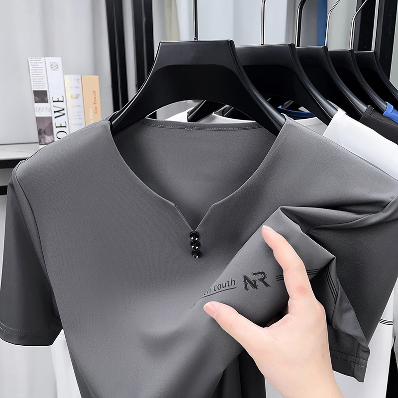 Muška majica kratkih rukava, opuštenog kroja, ljeto 2024, okrugli izrez, prozračni laneno-sintetski materijal s geometrijskim printom slova.