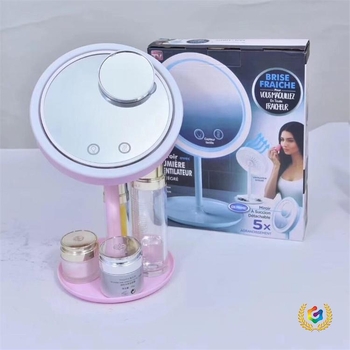 LED sminktükör ventilátorral és fényforrással, asztali egyoldalas tükör nagyítóval, szépség tükör, kis kerek tükör