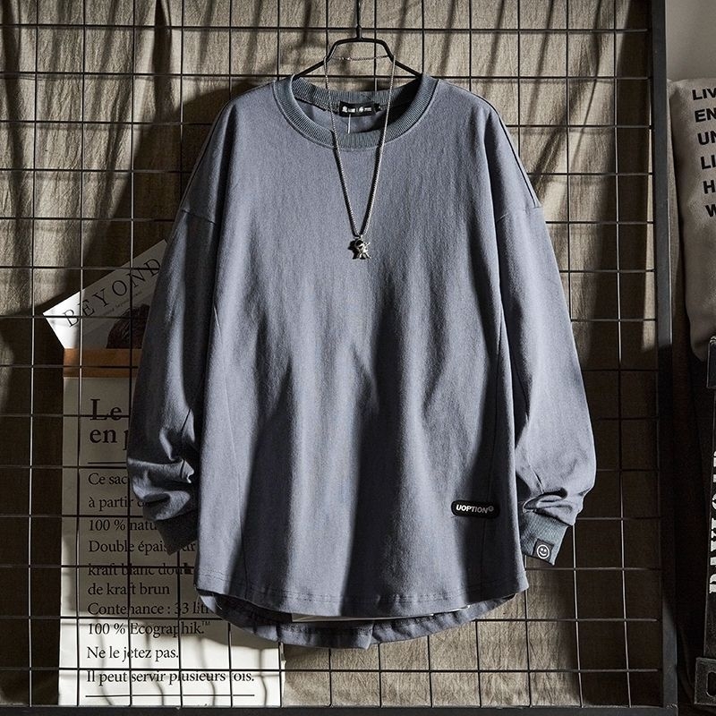 Muški bijeli T-shirt s dugim rukavima, teška pamuk, osnovni sloj za jesen i zimu