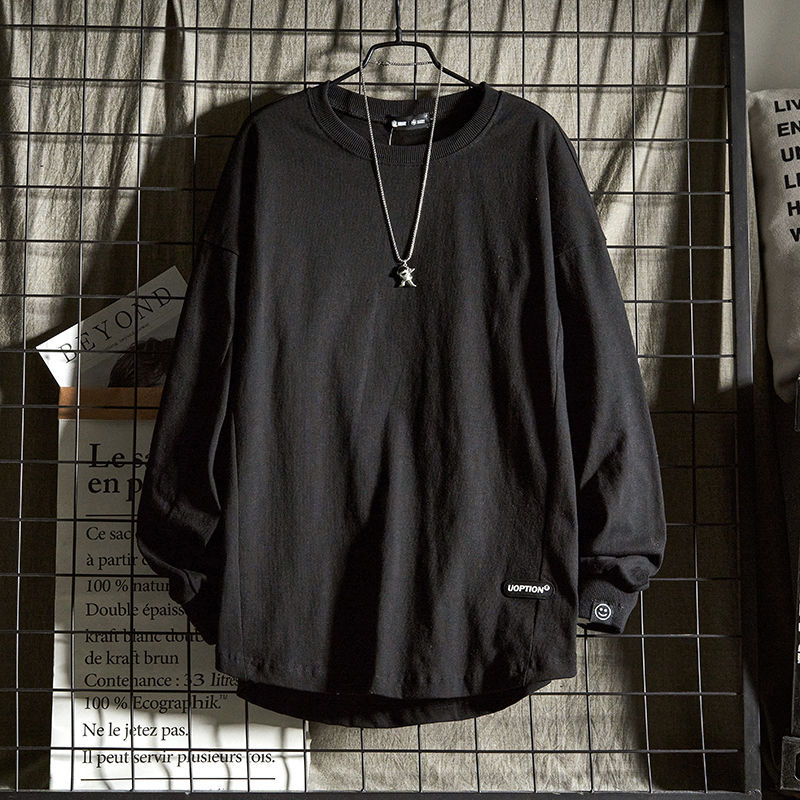 Muški bijeli T-shirt s dugim rukavima, teška pamuk, osnovni sloj za jesen i zimu