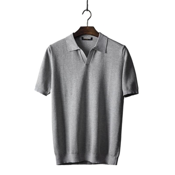 Polo majica od 100% pamuka, pleteni ananas uzorak, ovratnik u stilu galeba, prozračna i lagana, kratkih rukava, muški casual.