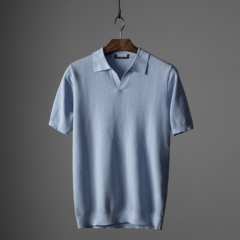 Polo majica od 100% pamuka, pleteni ananas uzorak, ovratnik u stilu galeba, prozračna i lagana, kratkih rukava, muški casual.
