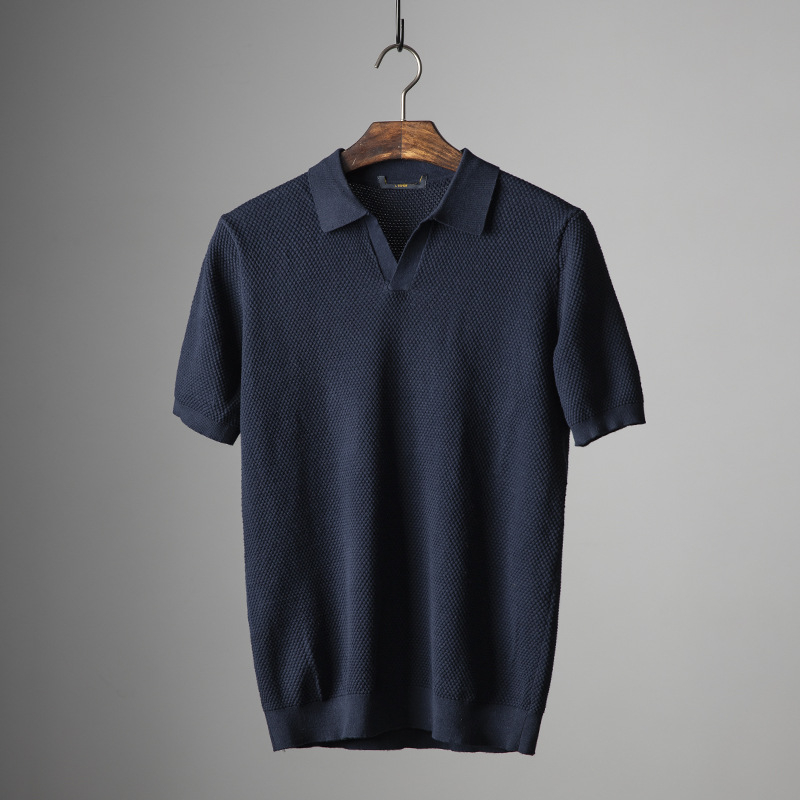 Polo majica od 100% pamuka, pleteni ananas uzorak, ovratnik u stilu galeba, prozračna i lagana, kratkih rukava, muški casual.