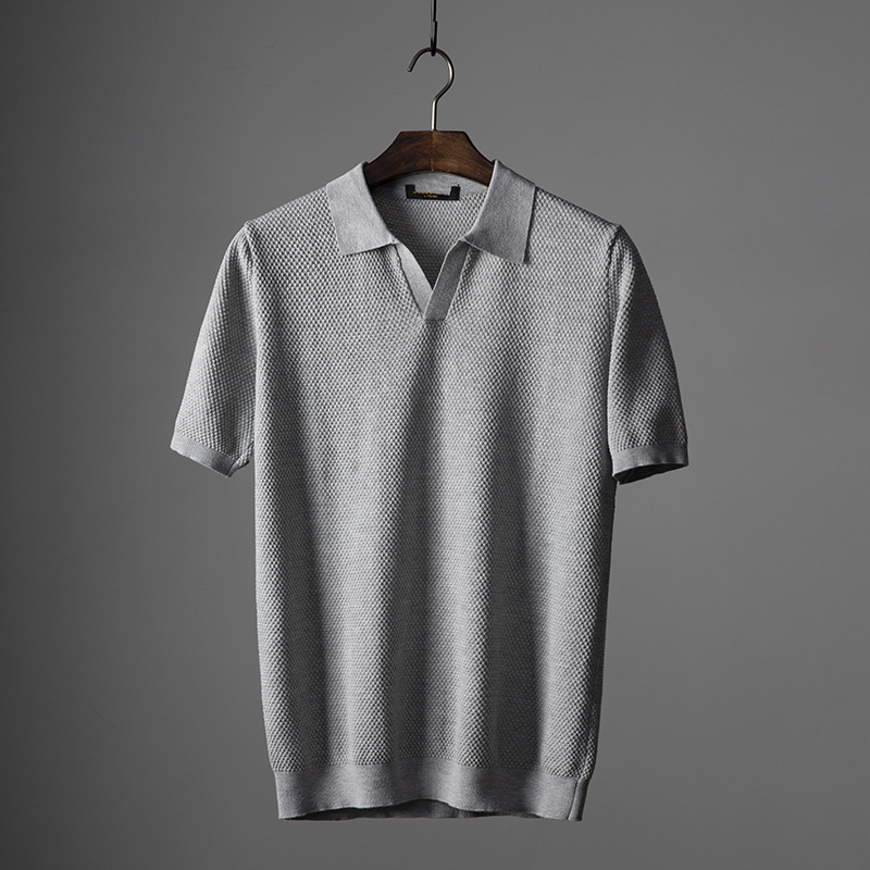 Polo majica od 100% pamuka, pleteni ananas uzorak, ovratnik u stilu galeba, prozračna i lagana, kratkih rukava, muški casual.