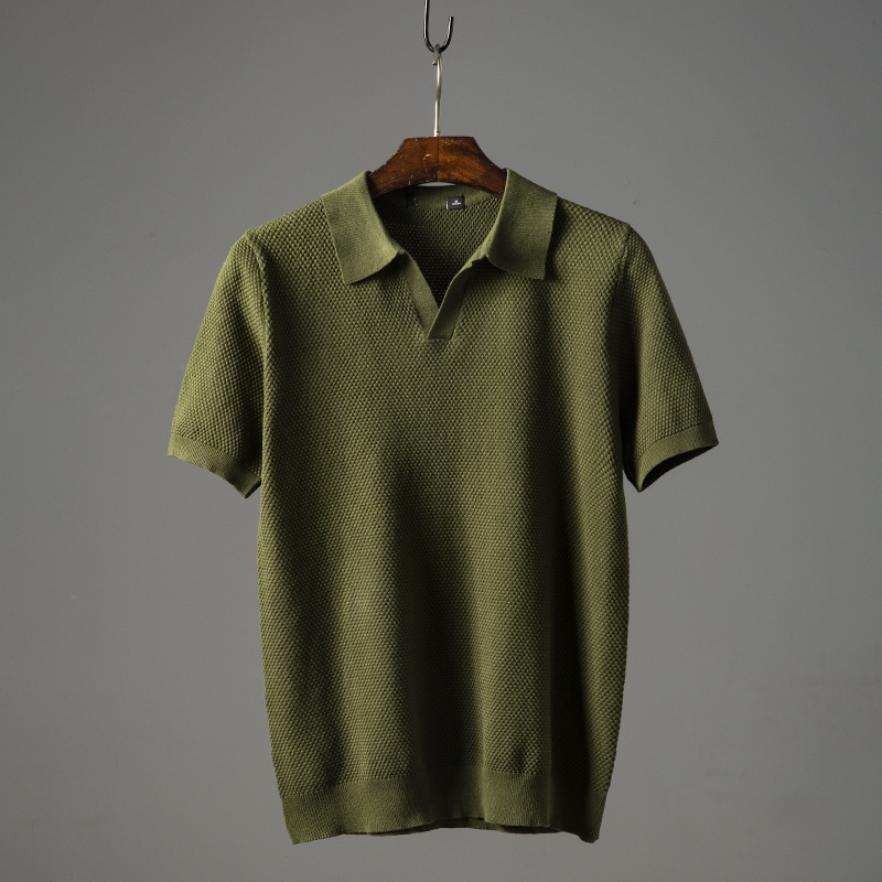 Polo majica od 100% pamuka, pleteni ananas uzorak, ovratnik u stilu galeba, prozračna i lagana, kratkih rukava, muški casual.