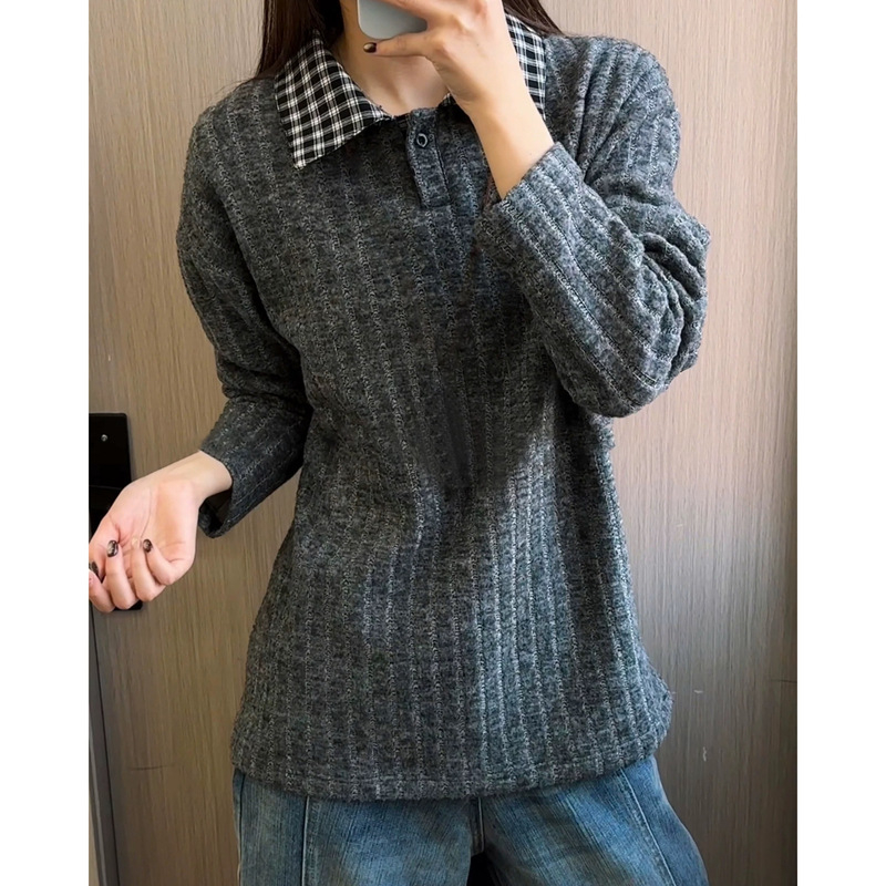 Muški polo džemper s američkim stilom uzorom houndstooth prugasti dugi rukavi zimski debeli fleece baza sloj