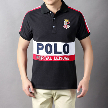 Férfi vintage betűs polo felső rövid ujjú, pamut, hímzett, európai méret, hétköznapi sportos