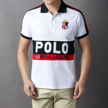 Férfi vintage betűs polo felső rövid ujjú, pamut, hímzett, európai méret, hétköznapi sportos