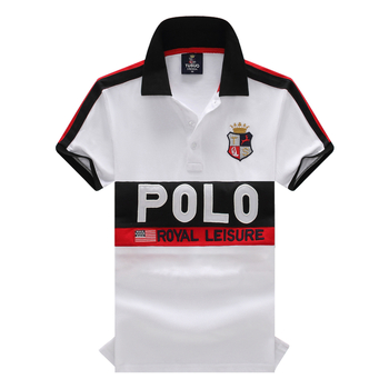 Férfi vintage betűs polo felső rövid ujjú, pamut, hímzett, európai méret, hétköznapi sportos