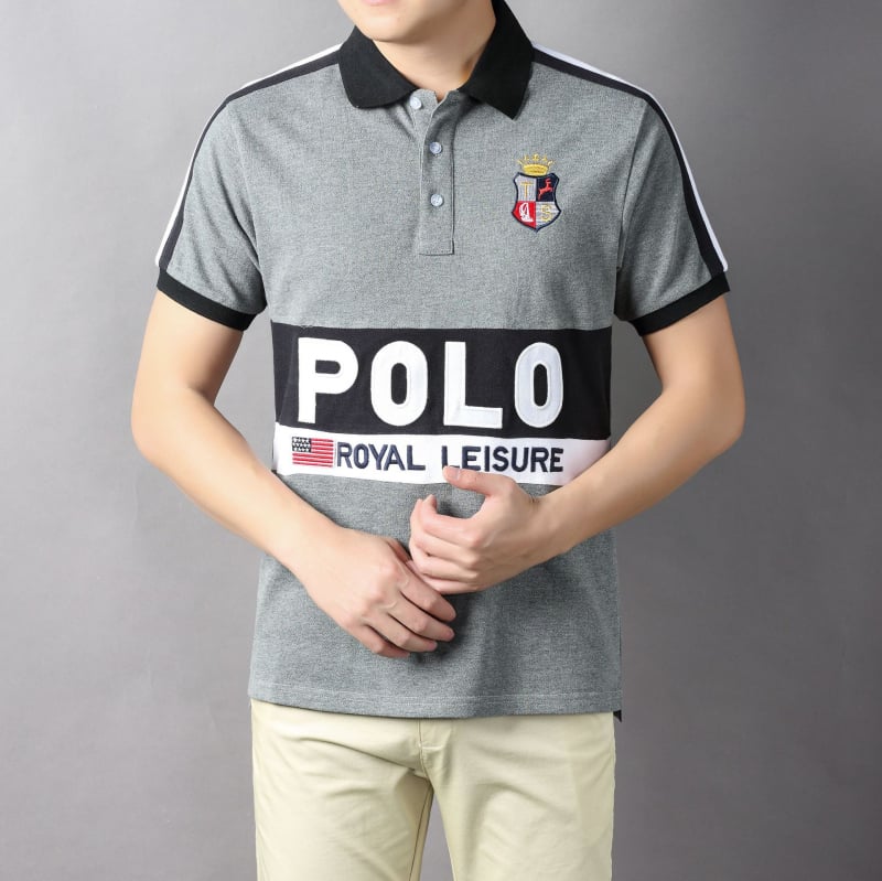 Férfi vintage betűs polo felső rövid ujjú, pamut, hímzett, európai méret, hétköznapi sportos