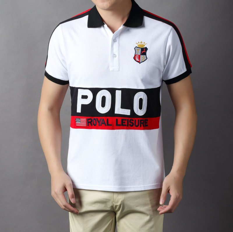 Férfi vintage betűs polo felső rövid ujjú, pamut, hímzett, európai méret, hétköznapi sportos