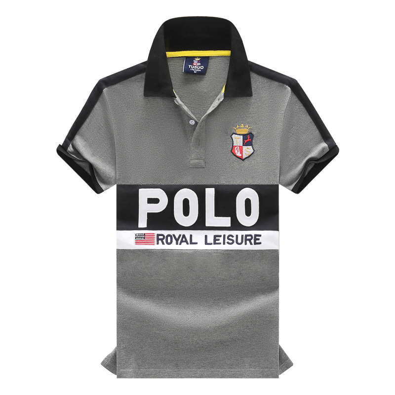 Férfi vintage betűs polo felső rövid ujjú, pamut, hímzett, európai méret, hétköznapi sportos