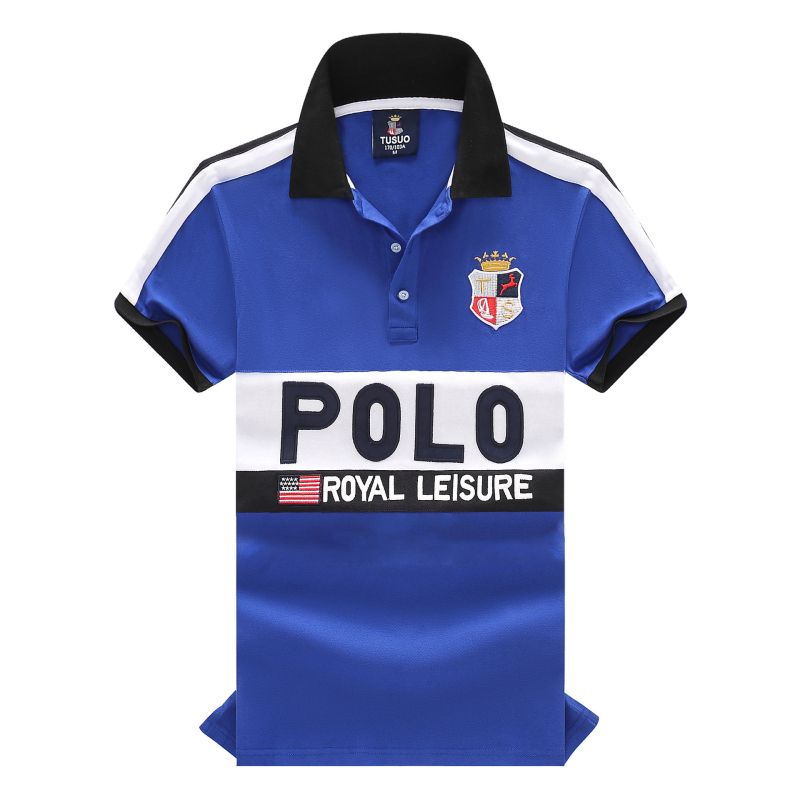 Férfi vintage betűs polo felső rövid ujjú, pamut, hímzett, európai méret, hétköznapi sportos