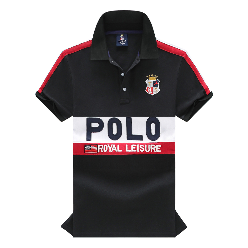 Férfi vintage betűs polo felső rövid ujjú, pamut, hímzett, európai méret, hétköznapi sportos