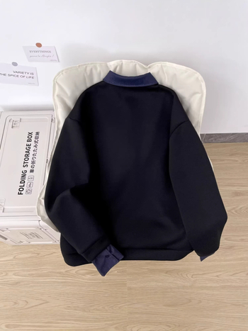 Férfi ing-stílusú pulóver, félcipzárral és belső placketkel, koreai stílus, illúzióként két részes dizájn, casual, hosszú ujjú
