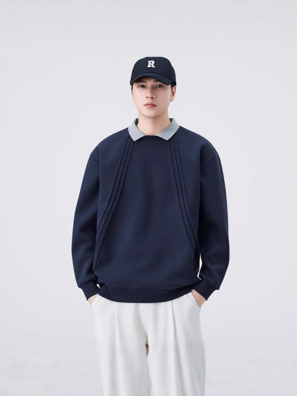 Férfi pamut-poliészter fleece polo hosszú ujjú, laza szabás, patch zseb