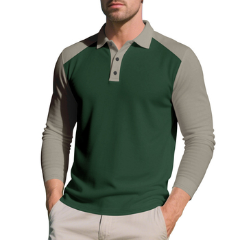 Férfiaknak készült hosszú ujjú színblokkolt polo, őszi casual golf póló gallérral, légáteresztő mesh anyag