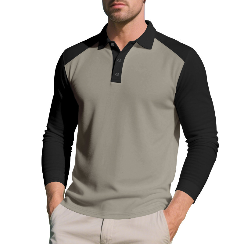 Férfiaknak készült hosszú ujjú színblokkolt polo, őszi casual golf póló gallérral, légáteresztő mesh anyag
