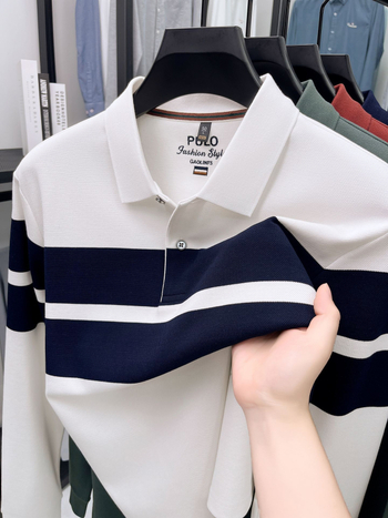 Pamukasta polo majica s dugim rukavima, prugasta, polo ovratnik, za muškarce, jesen 2025