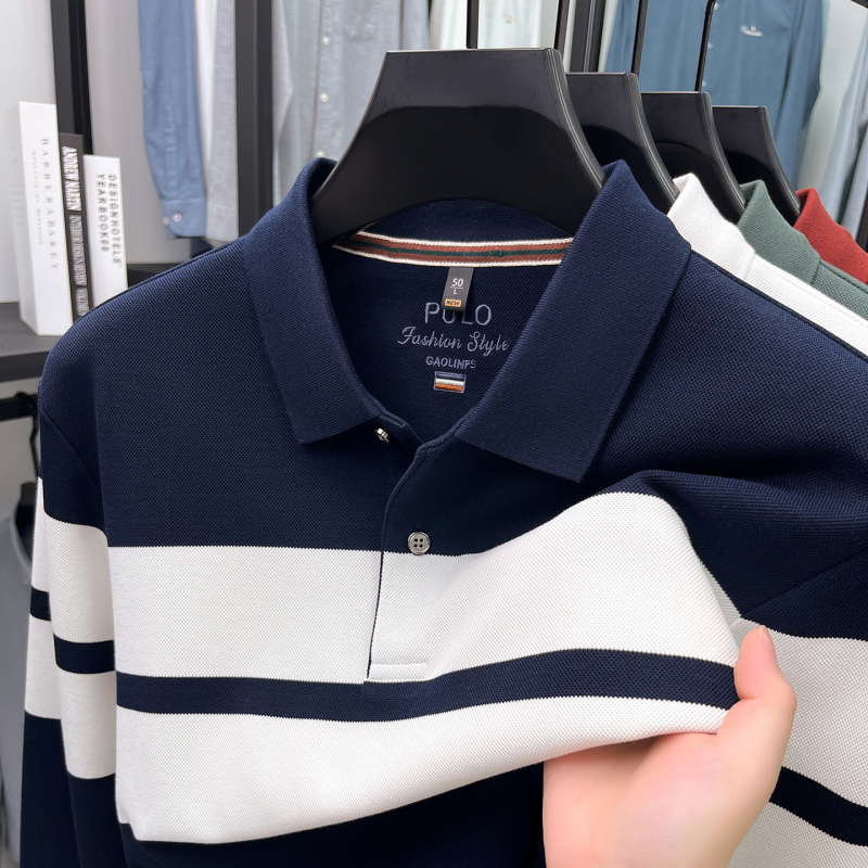 Pamukasta polo majica s dugim rukavima, prugasta, polo ovratnik, za muškarce, jesen 2025