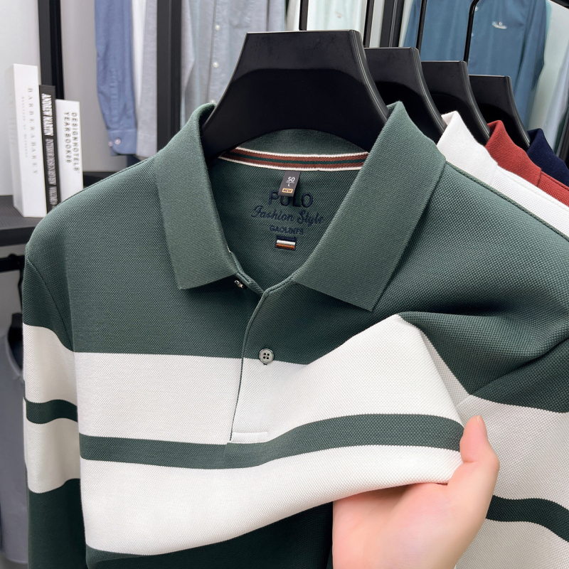 Pamukasta polo majica s dugim rukavima, prugasta, polo ovratnik, za muškarce, jesen 2025