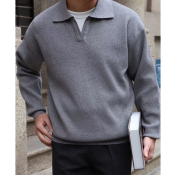 Muški džemper s polo ovratnikom, jednobojna boja, ležernog kroja, korejski stil, dugi rukav