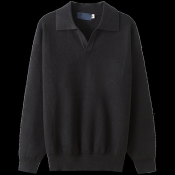 Muški džemper s polo ovratnikom, jednobojna boja, ležernog kroja, korejski stil, dugi rukav