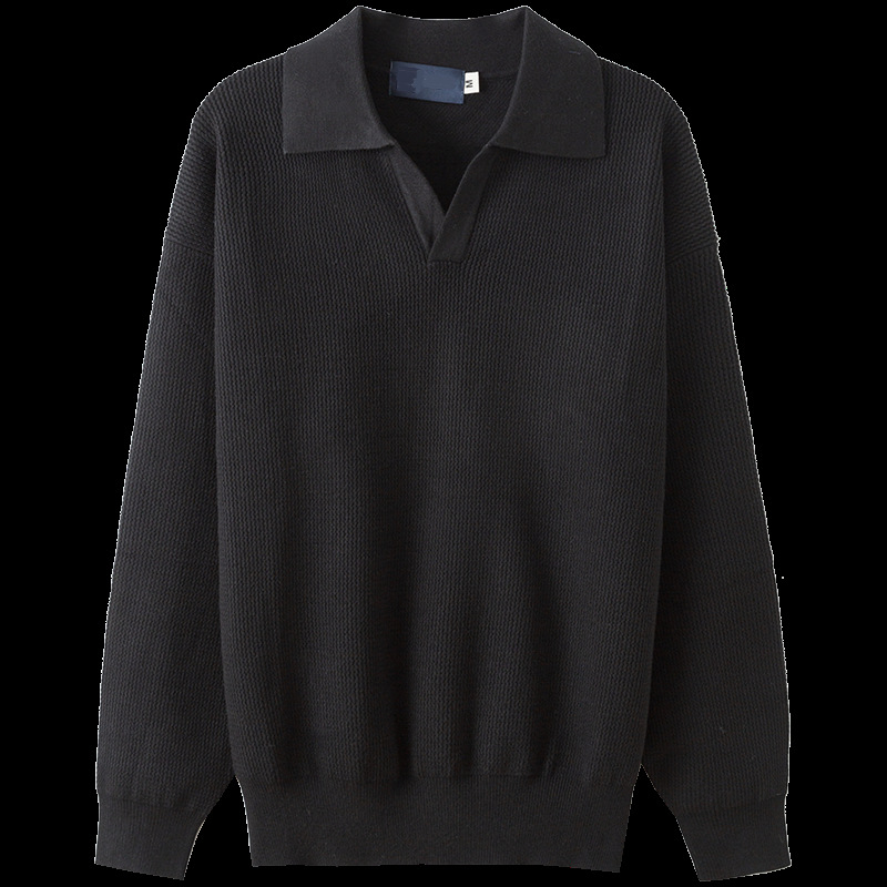 Muški džemper s polo ovratnikom, jednobojna boja, ležernog kroja, korejski stil, dugi rukav
