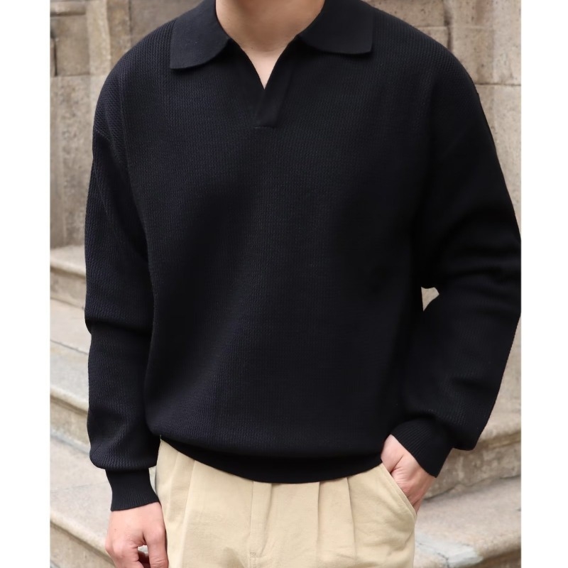 Muški džemper s polo ovratnikom, jednobojna boja, ležernog kroja, korejski stil, dugi rukav