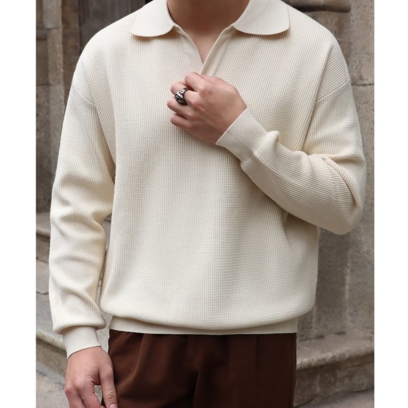 Muški džemper s polo ovratnikom, jednobojna boja, ležernog kroja, korejski stil, dugi rukav