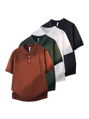Férfi rövid ujjú polo Ice Silk anyagból, koreai stílus, hétköznapi, egyszínű
