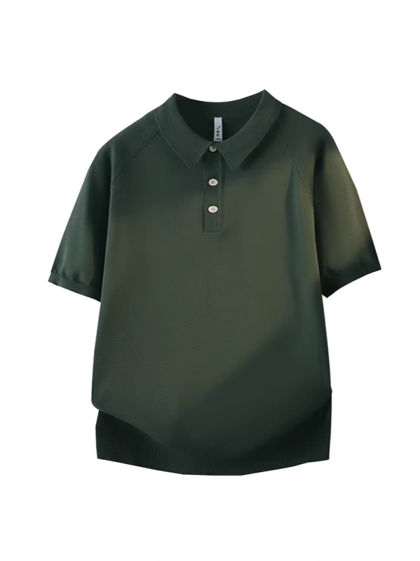 Férfi rövid ujjú polo Ice Silk anyagból, koreai stílus, hétköznapi, egyszínű
