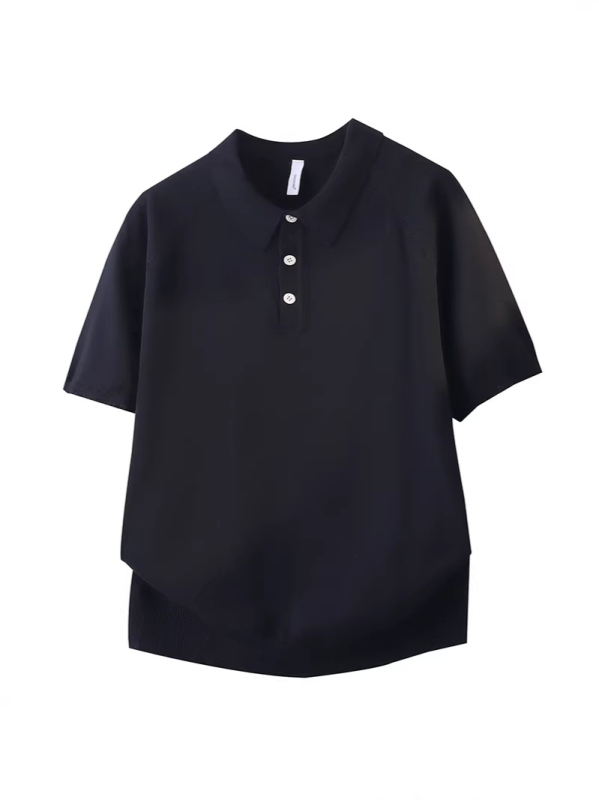 Férfi rövid ujjú polo Ice Silk anyagból, koreai stílus, hétköznapi, egyszínű