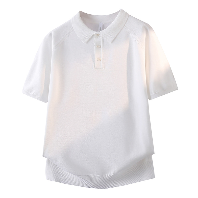 Férfi rövid ujjú polo Ice Silk anyagból, koreai stílus, hétköznapi, egyszínű