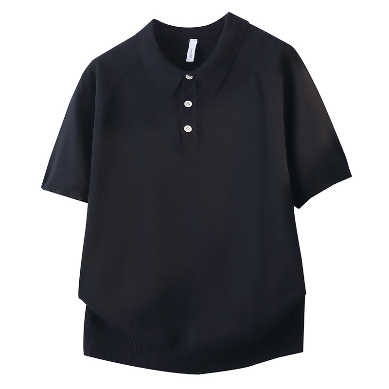 Férfi rövid ujjú polo Ice Silk anyagból, koreai stílus, hétköznapi, egyszínű