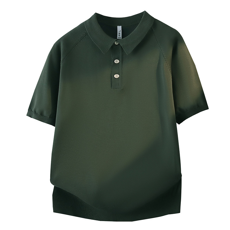 Férfi rövid ujjú polo Ice Silk anyagból, koreai stílus, hétköznapi, egyszínű